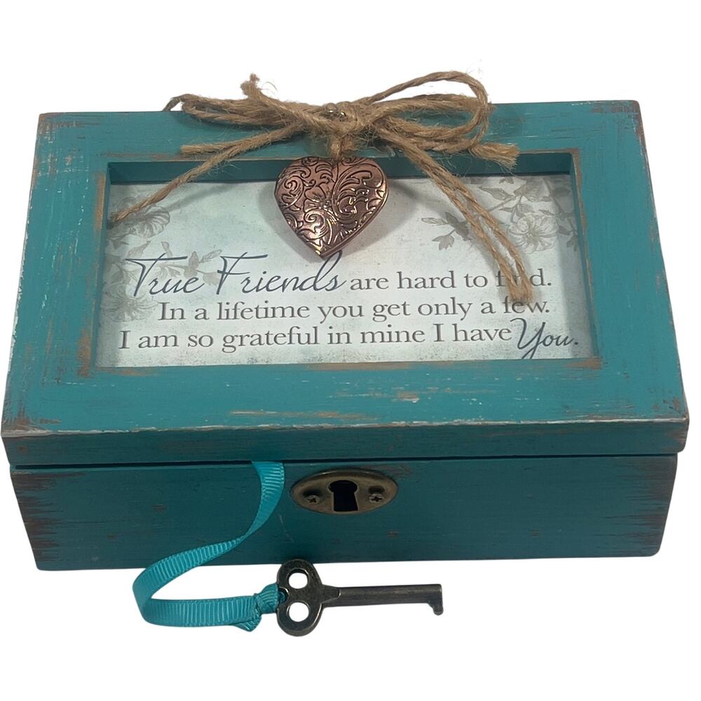 Cottage Garden Friends Grateful Petite Locket Distressed Teal Wooden Music Box